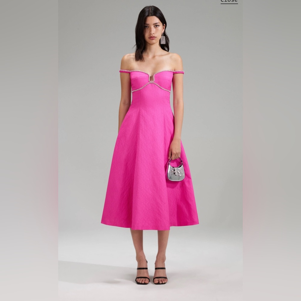 Diamante-Embellished Textured Midi-Dress